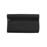 A small black neoprene pencil pouch with a zippered closure, featuring a simple and sleek design.