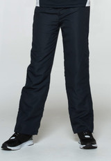 Track pants in black, designed for kids, featuring a loose fit and simple styling. The image includes a branded logo.