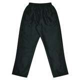 Dark green track pants featuring an elastic waistband and a smooth, lightweight fabric. Includes a logo on the design.