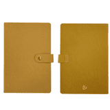 A prestige hardcover notebook gift set in a vibrant yellow colour, featuring a clasp closure and a logo.
