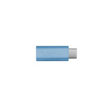 A blue USB data blocker with a sleek metallic finish and a rectangular connector.