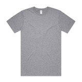 A grey t-shirt with short sleeves and a round neck, featuring a logo on the label.