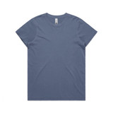 A blue T-shirt featuring a crew neck and short sleeves, with a small logo on the label.
