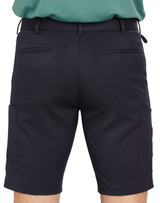 Men's utility cargo shorts in black, featuring two side pockets and two back pockets. Includes a logo on the waistband.