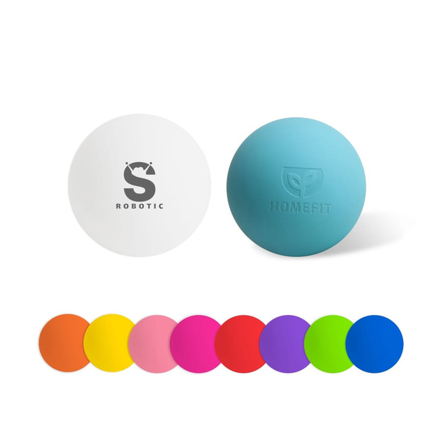 A range of lacrosse balls in various colours including blue, orange, pink, and purple, featuring different logos.