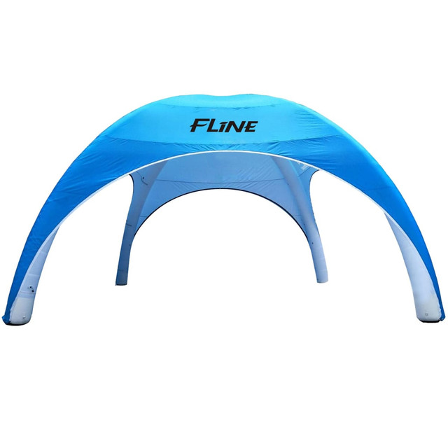 A blue and white 4x4m inflatable marquee featuring a logo, designed for exhibitions and events.