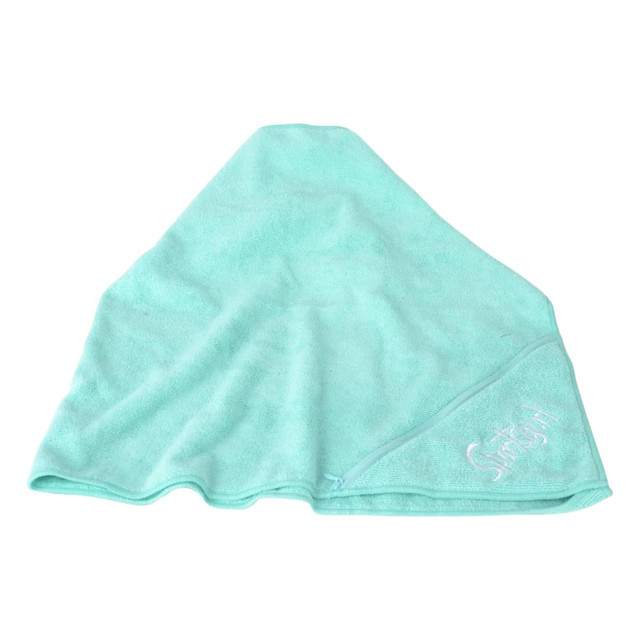 A mint green embroidery sport towel featuring a logo, designed for leisure and outdoor activities.