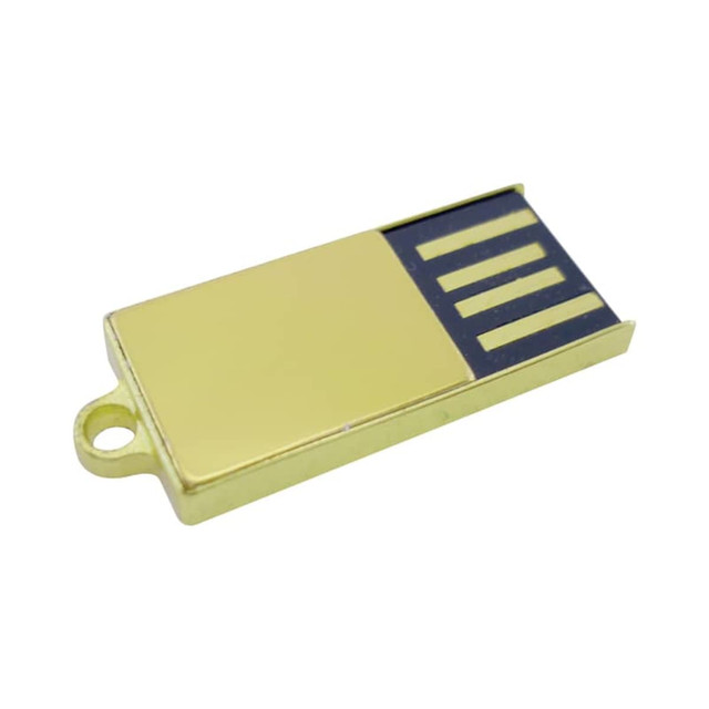 A sleek gold Slender Micro Flash Drive with a black end, featuring a small loop for attachment.