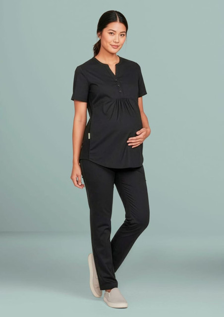 Maternity scrub pants in black, designed for women, featuring a comfortable fit for expectant mothers.