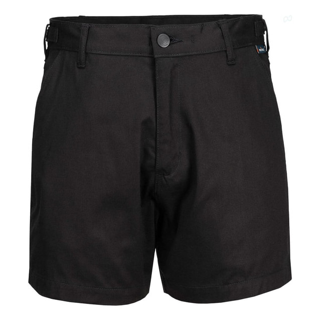 Lightweight cotton drill work shorts in black with a logo on the side.