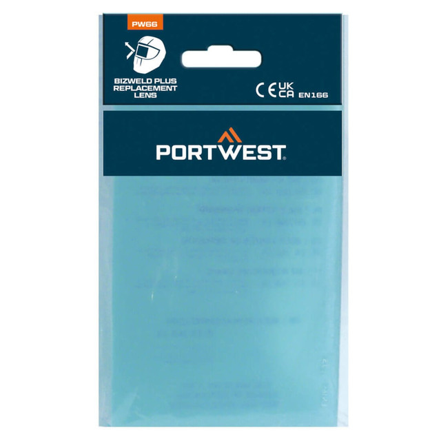 A blue replacement lens packaged in a clear plastic pouch, featuring a logo at the top.