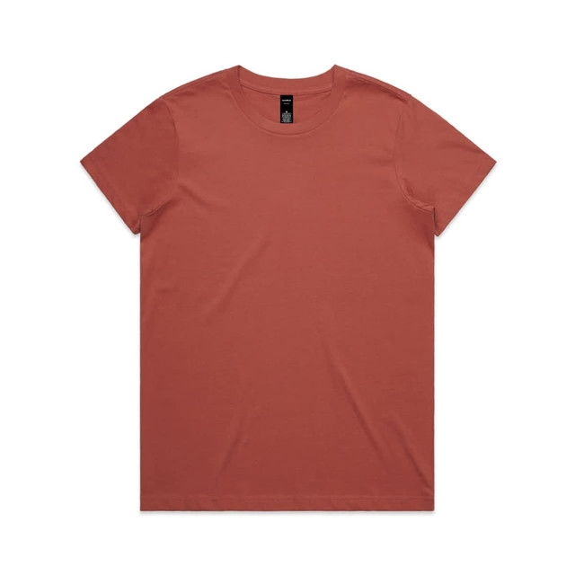 A plain rust-coloured t-shirt with a crew neckline and short sleeves. Features a logo on the label.