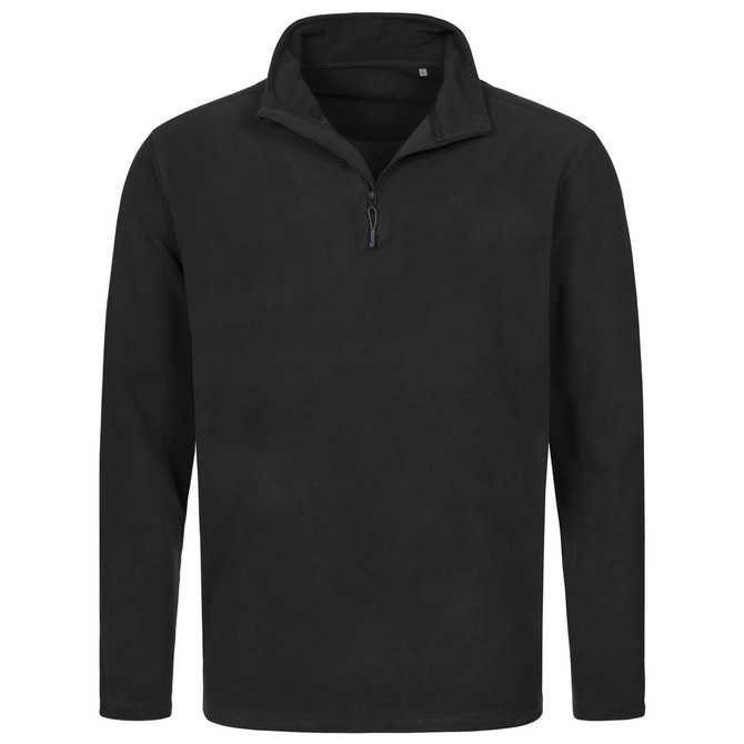 A black men's active fleece half-zip jumper featuring a stand-up collar and long sleeves. It includes a small logo.