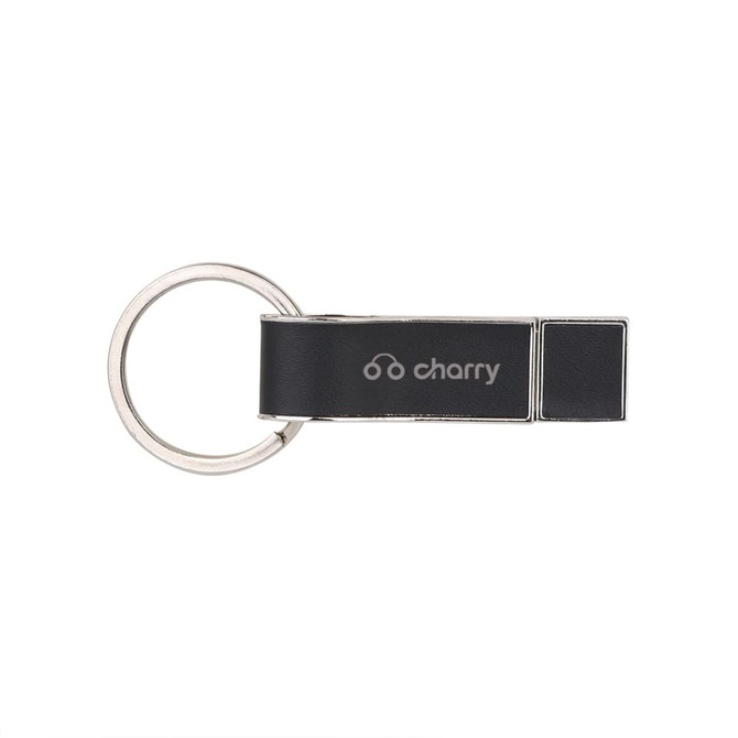 A black Draco Flash Drive with a silver ring, featuring a branding logo.