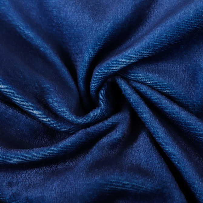 A close-up of a soft, deep navy blue fabric, showcasing a smooth, plush texture.