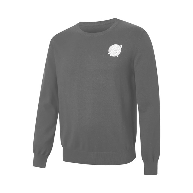 Unisex 100% cotton round collar sweater in grey with a small logo on the chest.