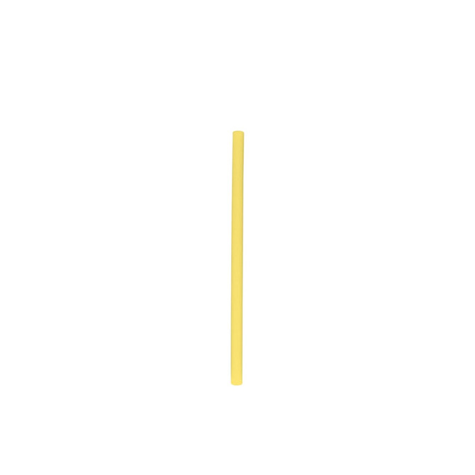 A reusable silicone straw in a bright yellow colour, featuring a simple design and a smooth finish.