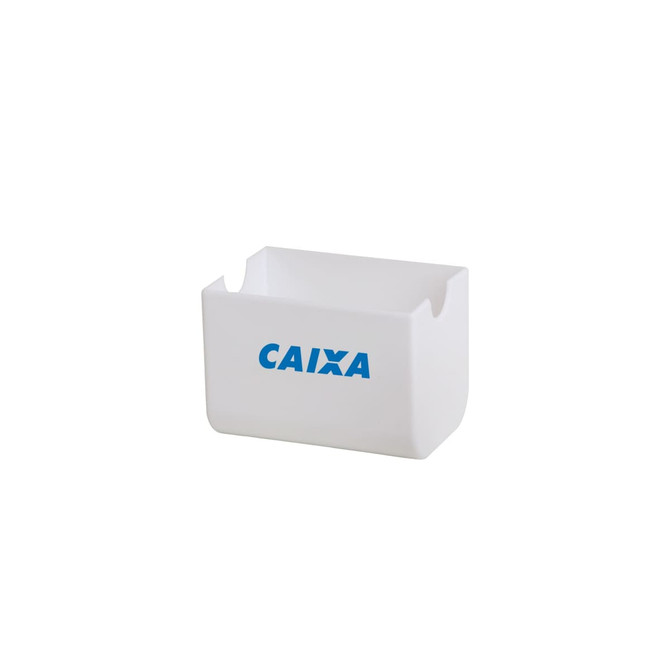 A white travel adapter with a logo, features multiple plug types for global compatibility.