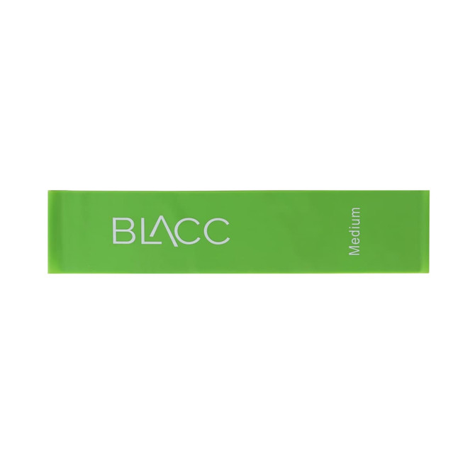 A green Latex Fitness Resistance Band with a logo and the label "Medium" printed on it.