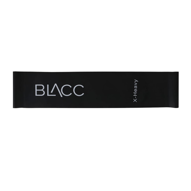 A black latex resistance band with a logo, labelled as "X-Heavy."