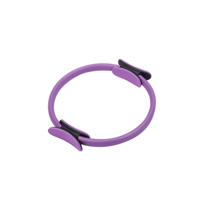 A purple Pilates circle with black grips, designed for fitness and exercise routines.