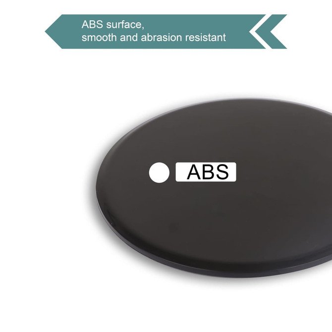 A black yoga sliding disk with a smooth, abrasion-resistant ABS surface and a small logo.