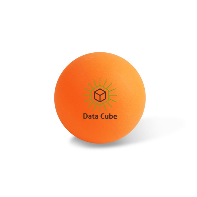 An orange table tennis ball featuring a green logo. Ideal for leisure and outdoor sports activities.