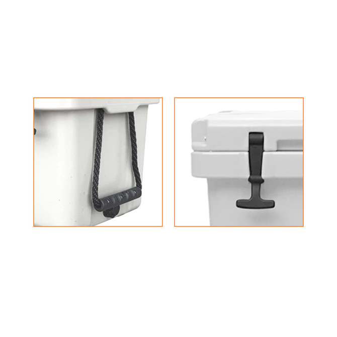 A 25L cooler box in white featuring a secure lid and durable handles. The product has a logo.
