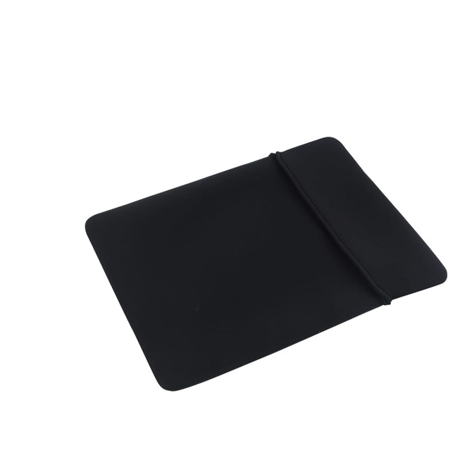 A black tablet PC bag featuring a simple design with an elastic closure and no visible branding.