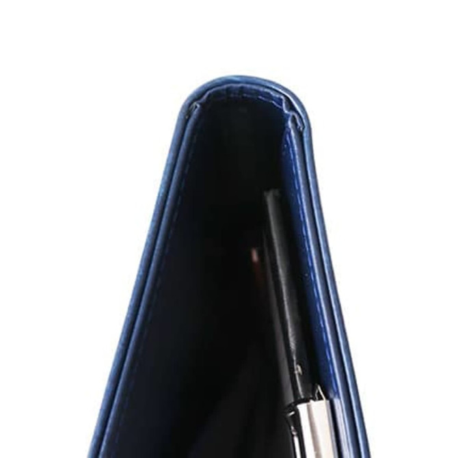 A4 business compendium in royal blue featuring a sleek design and an included pen.