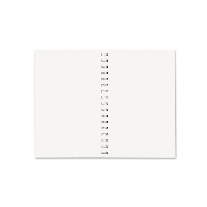 A5 full colour wiro binding notebook with blank pages and a spiral binding. It features a neutral colour design.