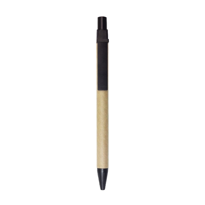 A Kraft paper ball pen with a black clip and tip. The body has a natural brown paper finish.