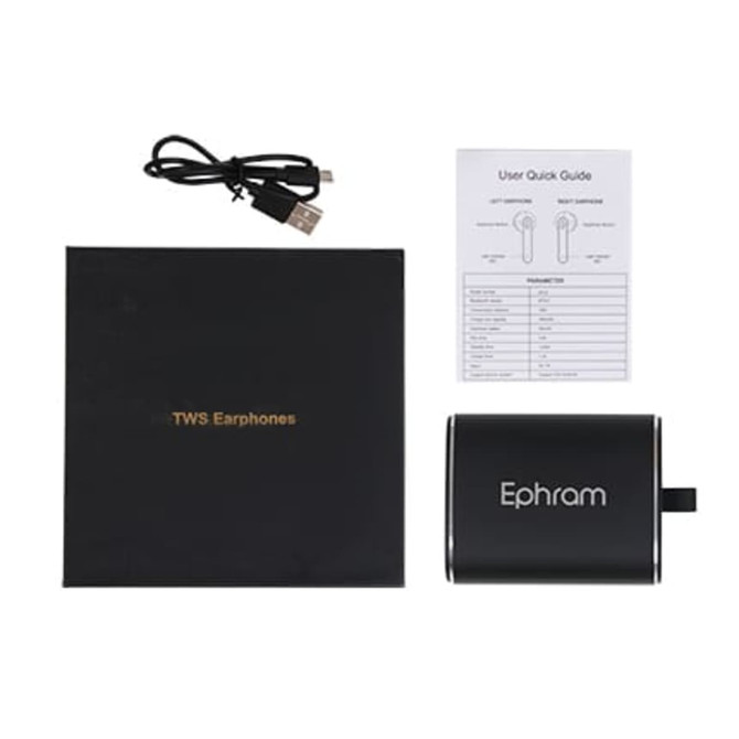 A black box containing Slide Metal True Wireless Earbuds, a charging cable, and a user quick guide.