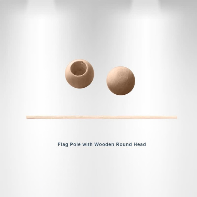 A wooden flag pole with a round head, featuring a smooth finish and natural colour tones.