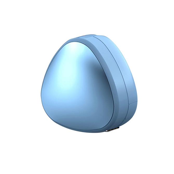 A light blue 3-in-1 retractable portable charging cable with a compact, rounded design and branding.