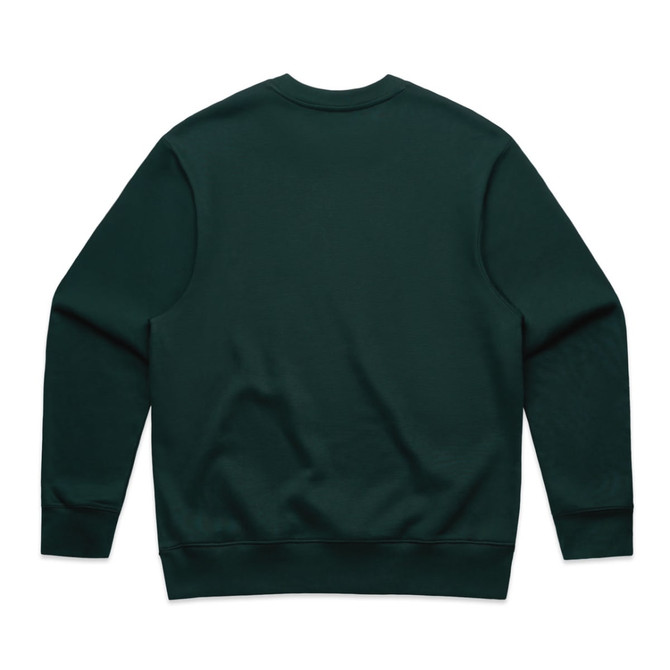 A dark green jumper with a crew neck and long sleeves, featuring a plain back design.