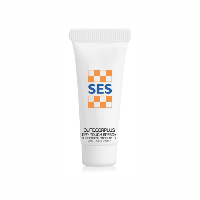 A white tube of sunscreen lotion, SPF 50+, 10ml, featuring a small logo.