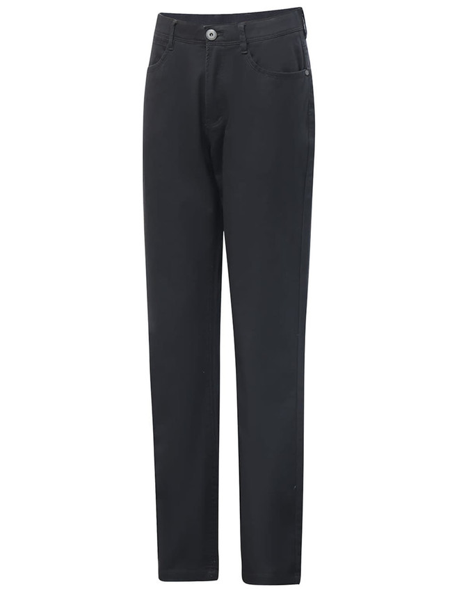 Men's flexi chino pants in black, featuring a classic jean style with pockets and a logo.