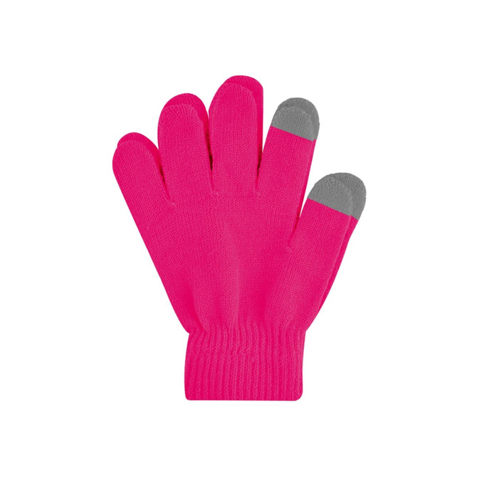 Adults' plain knitted gloves in vibrant pink with grey fingertips, featuring a woven label.