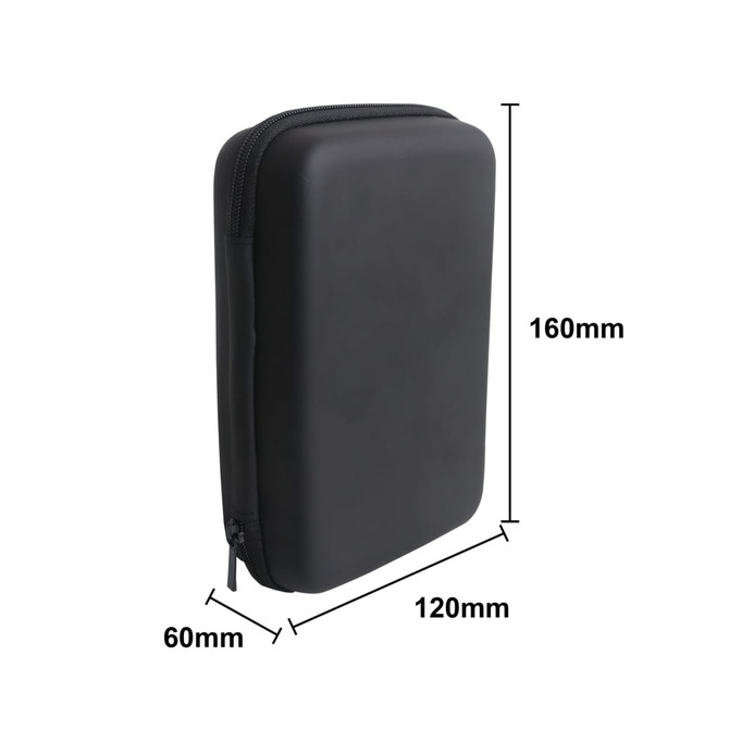A medium black zipper case with dimensions 160mm x 120mm x 60mm and a simple design. A medium black zipper case with dimensions 160mm x 120mm x 60mm and a simple design.