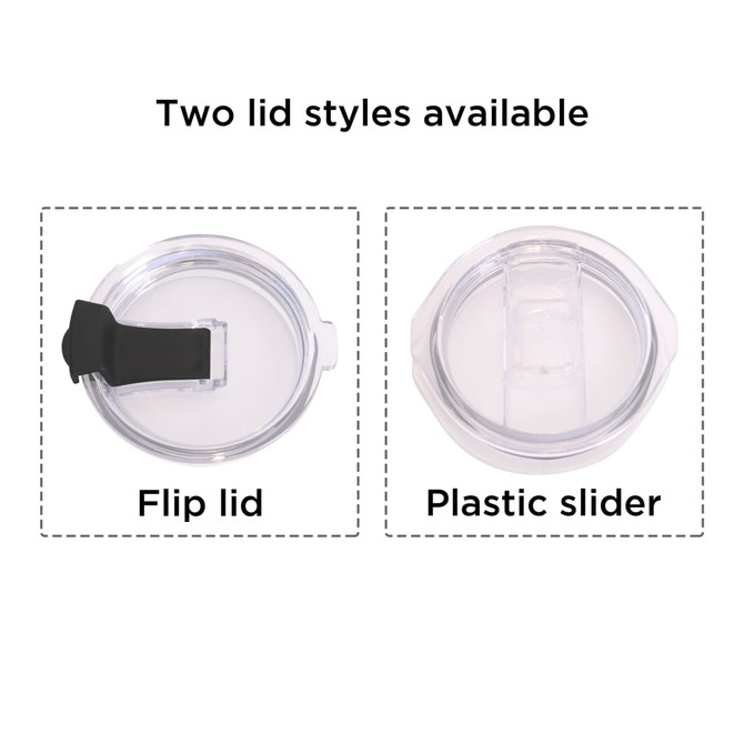 A drink bottle featuring two lid styles: a flip lid and a plastic slider, made for versatile use.