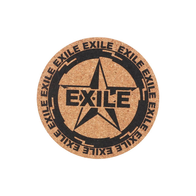 A round eco cork coaster featuring a black star design and a circular logo with text.