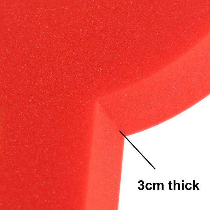 A red foam sponge ball shaped like a 'P' with a thickness of 3 cm and a smooth surface.