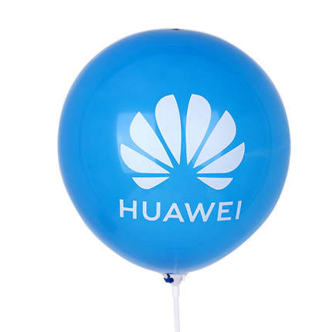 A blue 30cm balloon with a logo printed on the front.