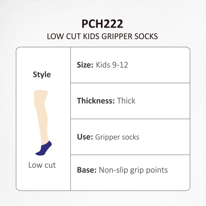 Low cut kids gripper socks in navy with non-slip grip points and thick material for comfort. Features a logo. Low cut kids gripper socks in navy with non-slip grip points and thick material for comfort. Features a logo.