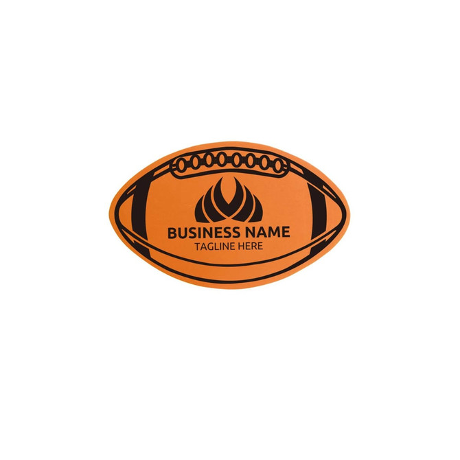 An orange foam rugby mitt with black accents and a logo. The design features the shape of a rugby ball.