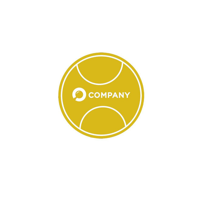 A round, yellow product featuring a logo in the centre, designed with a simple and clean aesthetic.