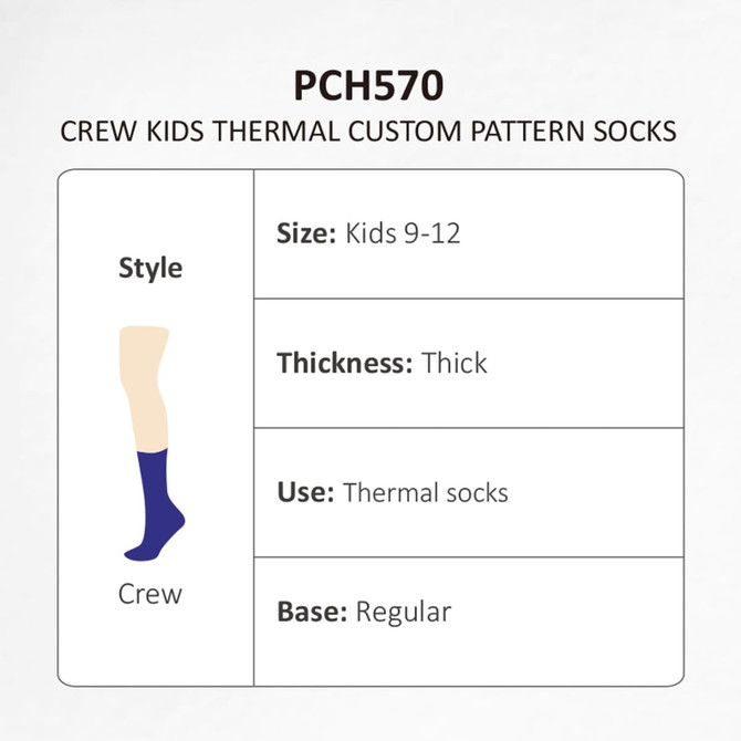 Crew kids thermal socks in navy blue with a thick, regular fit. Includes a logo. Ideal for warmth and comfort.
