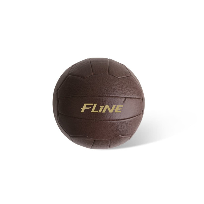 A brown vintage soccer ball featuring textured details and a logo on its surface. Suitable for leisure and outdoor activities.