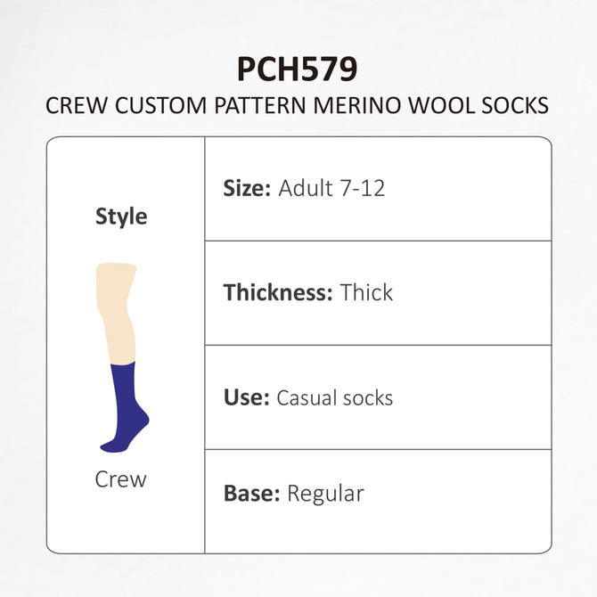 Merino wool socks in navy with a custom pattern, designed for adults size 7-12, featuring a thick fabric. Merino wool socks in navy with a custom pattern, designed for adults size 7-12, featuring a thick fabric.